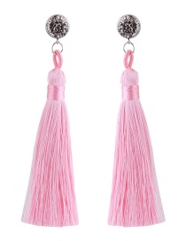 Fashoin Pink Diamond Decorated Tassel Earrings