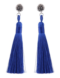 Fashoin Sapphire Blue Diamond Decorated Tassel Earrings