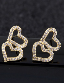 Sweet Gold Color Double Heart Shape Design Earrings