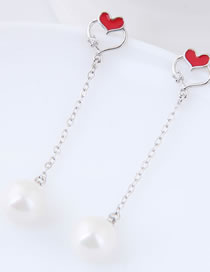 Fashion Red+silver Color Heart Shape Decorated Earrings