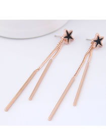 Simple Gold Color+black Star Shape Decorated Earrings