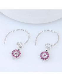 Sweet Plum Red+silver Color Flower Shape Decorated Simple Earrings