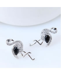 Sweet Silver Color+black Swan Shape Design Color Mathcing Earrings