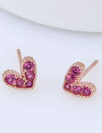 Sweet Plum Red Full Diamond Design Heart Shape Earrings