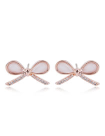 Sweet Rose Gold Full Diamond Design Bowknot Shape Earrings
