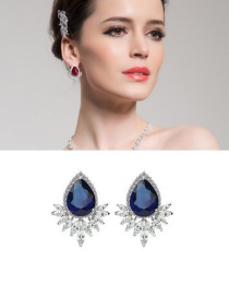 Fashion Blue Water Drop Shape Diamond Decorated Earrings
