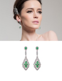 Fashion Green Flowers Shape Design Long Earrings