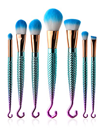 Fashion Pink+green Hooks Shape Decorated Makeup Brush (7 Pcs )