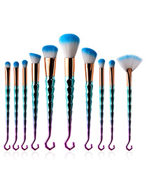 Fashion Blue+white Hooks Shape Decorated Makeup Brush(10 Pcs )