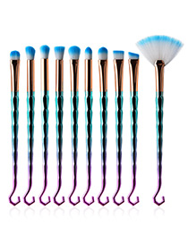 Fashion Blue+green Hooks Shape Decorated Makeup Brush(10 Pcs )