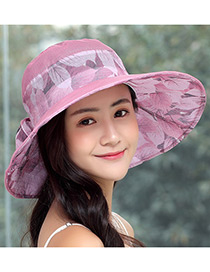 Fashion Plum Red Bowknot Decorated Foldable Sun Hat