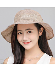 Fashion Khaki Pure Color Decorated Foldable Sun Hat