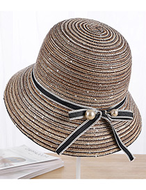 Fashion Coffee Pearls Decorated Fisherman Sunshade Hat