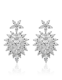 Fashion White Full Diamond Decorated Flower Shape Earrings