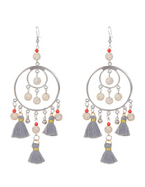 Fashion Gray Beads Decorated Short Tassel Earrings