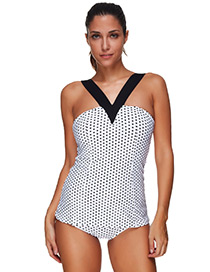 Sexy White Dots Pattern Decorated V Neckline Swimwear