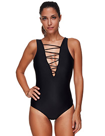 Sexy Black Hollow Out Design Pure Color Swimwear