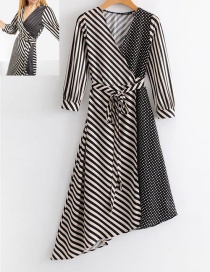 Fashion Black+white Stripe&dots Pattern Decorated Dress