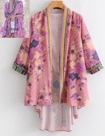 Fashion Pink Flower Shape Pattern Decorated Kimono