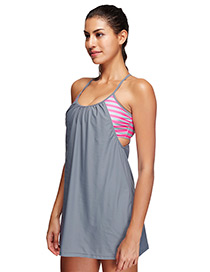 Sexy Gray Round Neckline Design Off-the-shoulder Swimwear(2pcs)