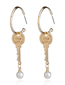 Fashion Gold Color Key Shape Design Earrings