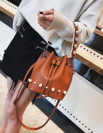 Fashion Brown Bucket Shape Decorated Bag