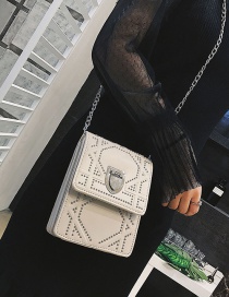 Fashion White Rivet Decorated Square Bag