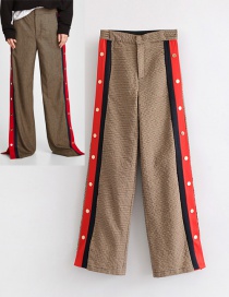 Fashion Khaki Grid Pattern Decorated Trousers