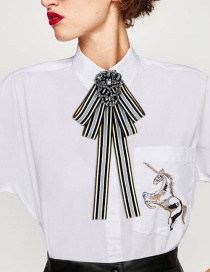 Fashion Black+white Diamond Decorated Bowknot Brooch