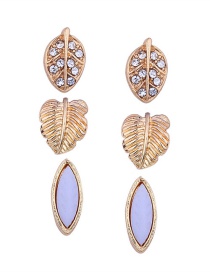 Fashion Gold Color Leaf Shape Decorated Earrings(3pcs)