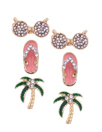 Fashion Gold Color Full Diamond Decorated Earrings(3pcs)