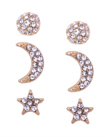 Fashion Gold Color Moon&star Shape Decorated Earrings(3pcs)