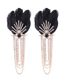 Fashion Black Tassel Decorated Feather Earrings