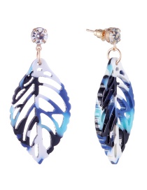 Fashion Blue Leaf Shape Decorated Hollow Out Earrings