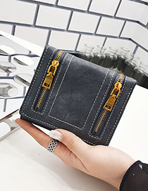 Fashion Gray Zipper Decorated Wallet