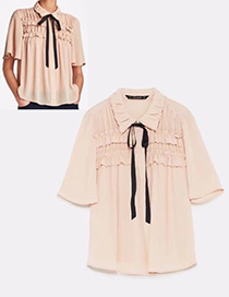 Fashion Beige Pure Color Decorated Shirt