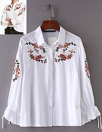 Fashion White Flower Pattern Decorated Shirt