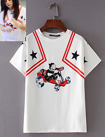 Fashion White Star&cat Pattern Decorated Shirt