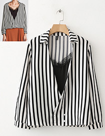 Fashion Black+white Stripe Pattern Decorated Shirt