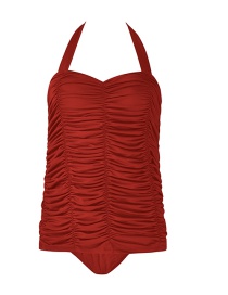 Fashion Claret Red Pure Color Decorated Swimwear