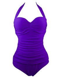 Fashion Purple Pure Color Decorated Swimwear