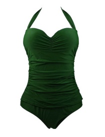 Fashion Green Pure Color Decorated Swimwear