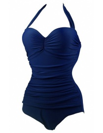 Fashion Dark Sapphire Blue Pure Color Decorated Swimwear