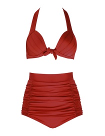 Fashion Red Pure Color Decorated Swimwear