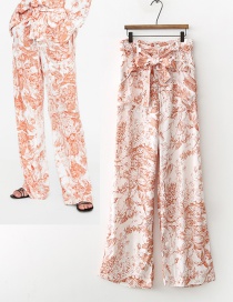 Fashion Pink+white Flower Pattern Decorated Trousers