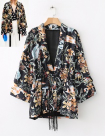 Fashion Black Flower Pattern Decorated Coat