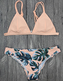 Sexy Pink Leaf Pattern Decorated Bikini
