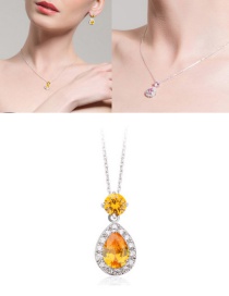 Fashion Yellow Water Drop Shape Diamond Decorated Necklace