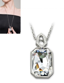 Fashion Silver Color Square Shape Diamond Decorated Necklace