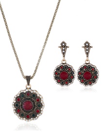 Fashion Red Round Shape Decorated Jewelry Set